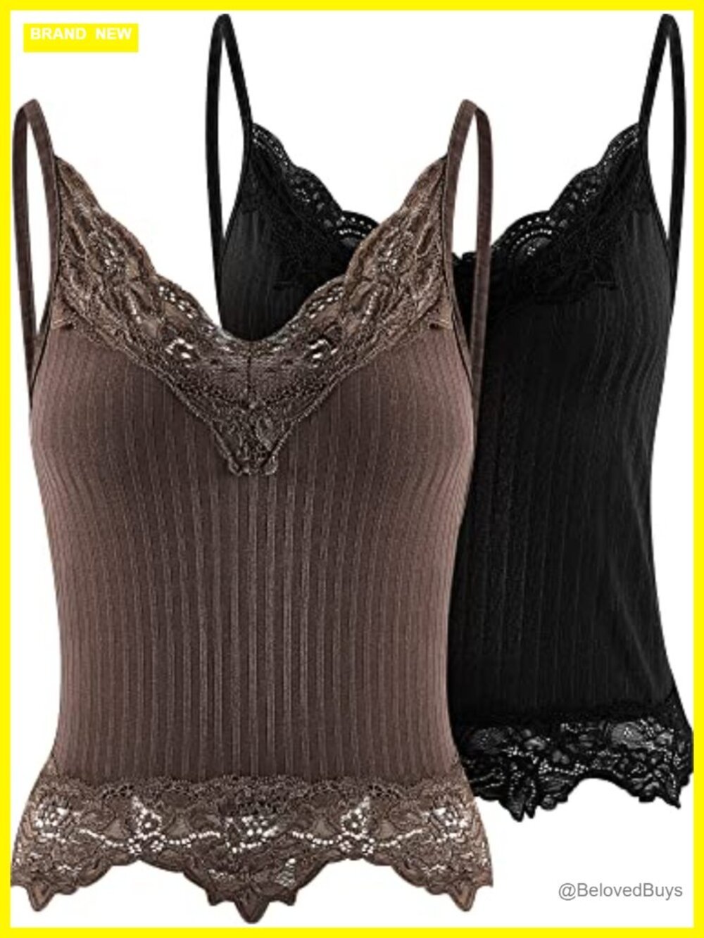 Lace Tank Top Set Ribbed Cami Crop Top Y2K Layering Women's 2 Pack